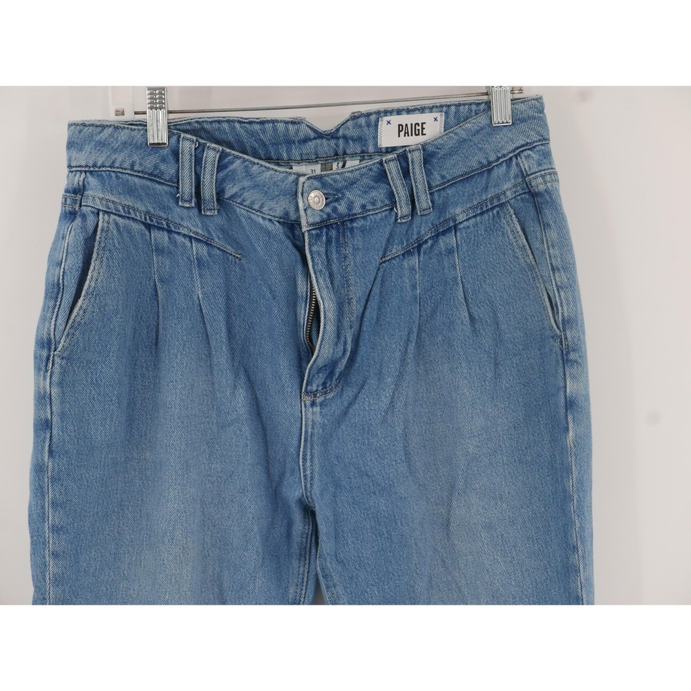 Paige Noella Straight Jeans Blue High Rise Pleated Denim 31x28 Women's 31